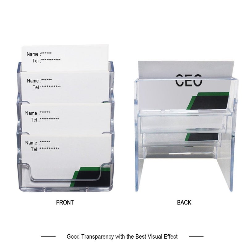 Heqishun 2 Pack Transparent 4-Tier Business Card Holder Acrylic Card Display Desk Stand Holder - Image 3